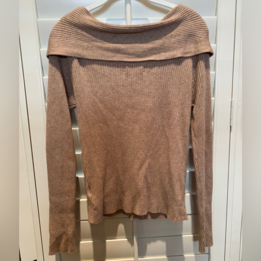 Elegant Anthropologie Tan Off-Shoulder Sweater - Picture 2 of 4
